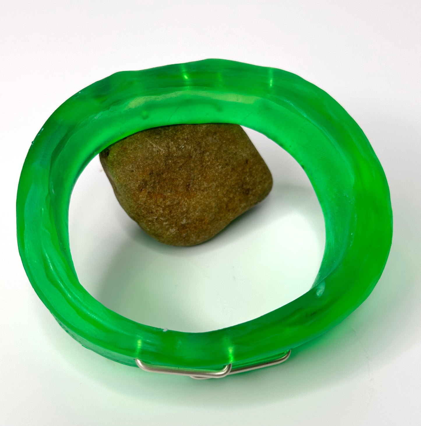 Translucent Green XL Irregular KWD Resin & Silver Bangle