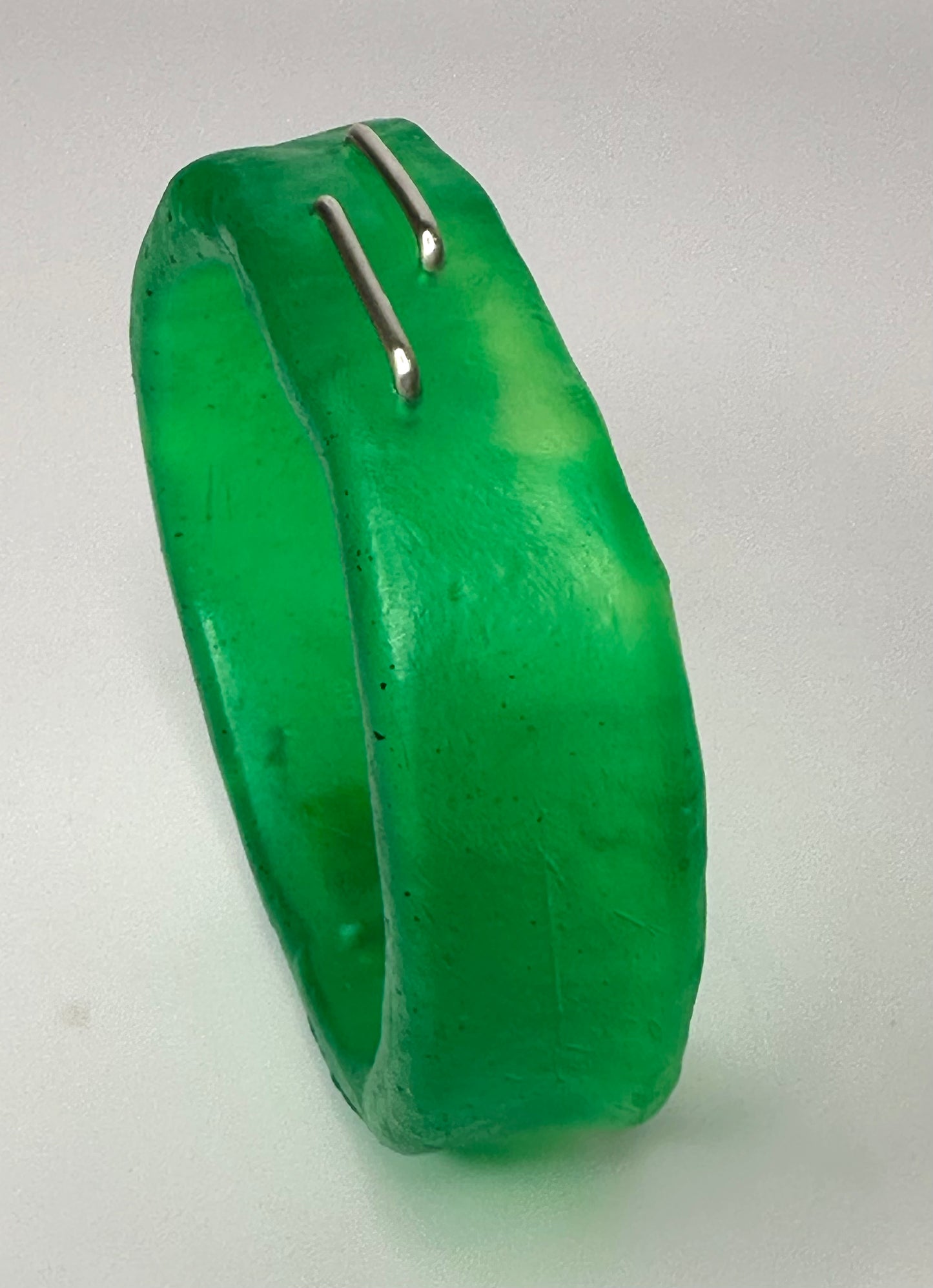 Translucent Green XL Irregular KWD Resin & Silver Bangle
