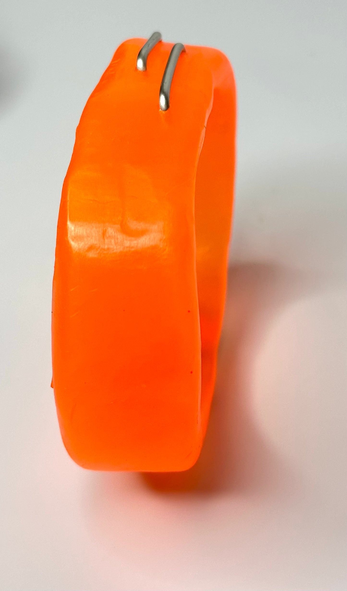 Neon Orange XL Irregular KWD Resin & Silver Bangle