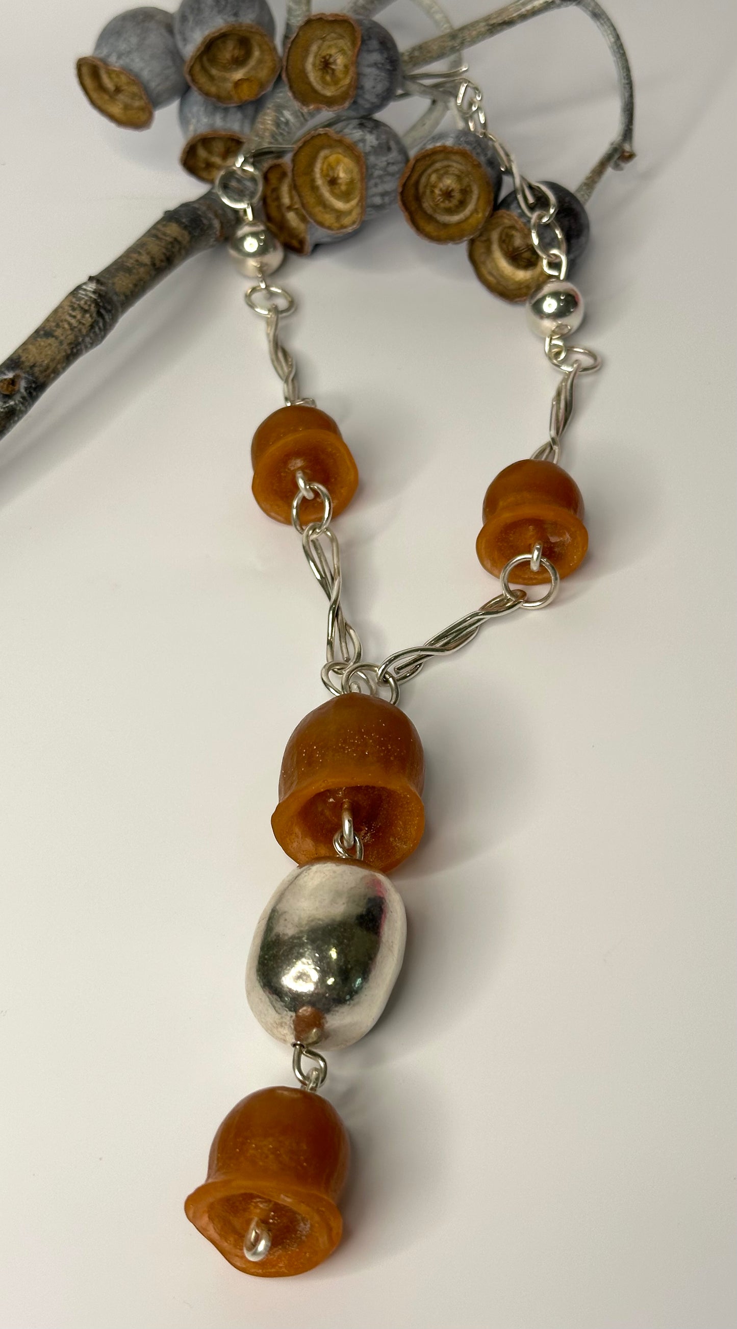 Gum nut Resin & silver necklace