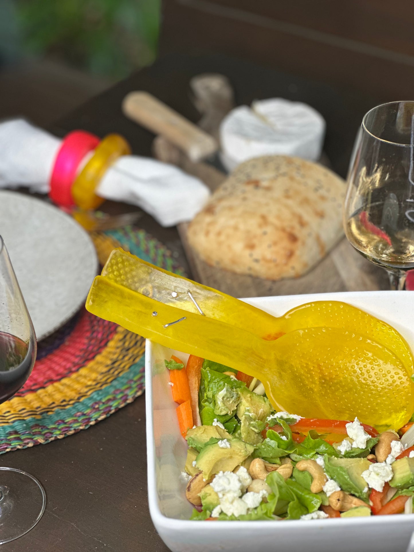 Salad Servers - Yellow & White swirl