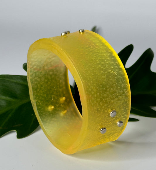 Wide Translucent Yellow Spotty Resin Bangle
