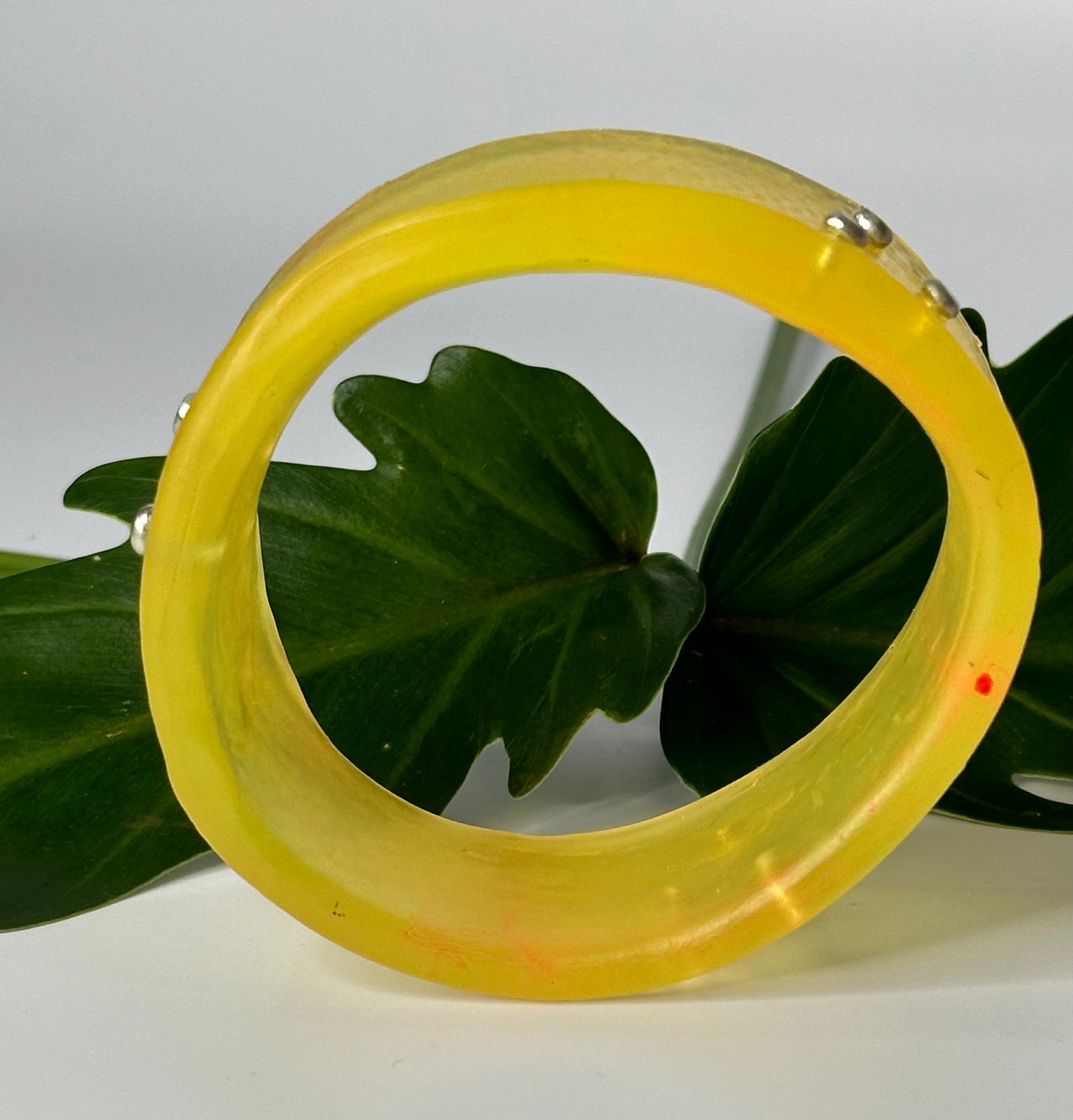 Wide Translucent Yellow Spotty Resin Bangle
