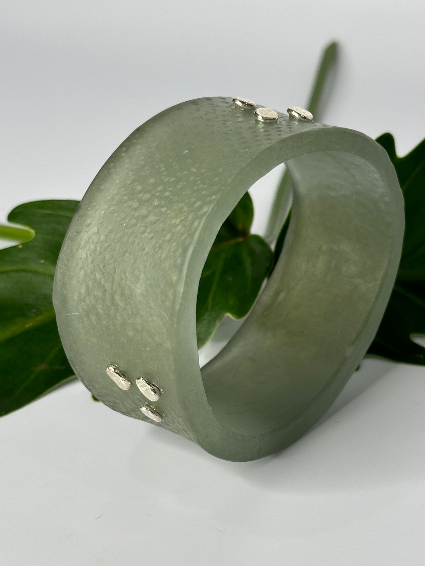 Wide Grey Spotty Resin Bangle