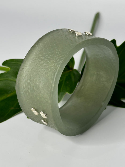 Wide Grey Spotty Resin Bangle