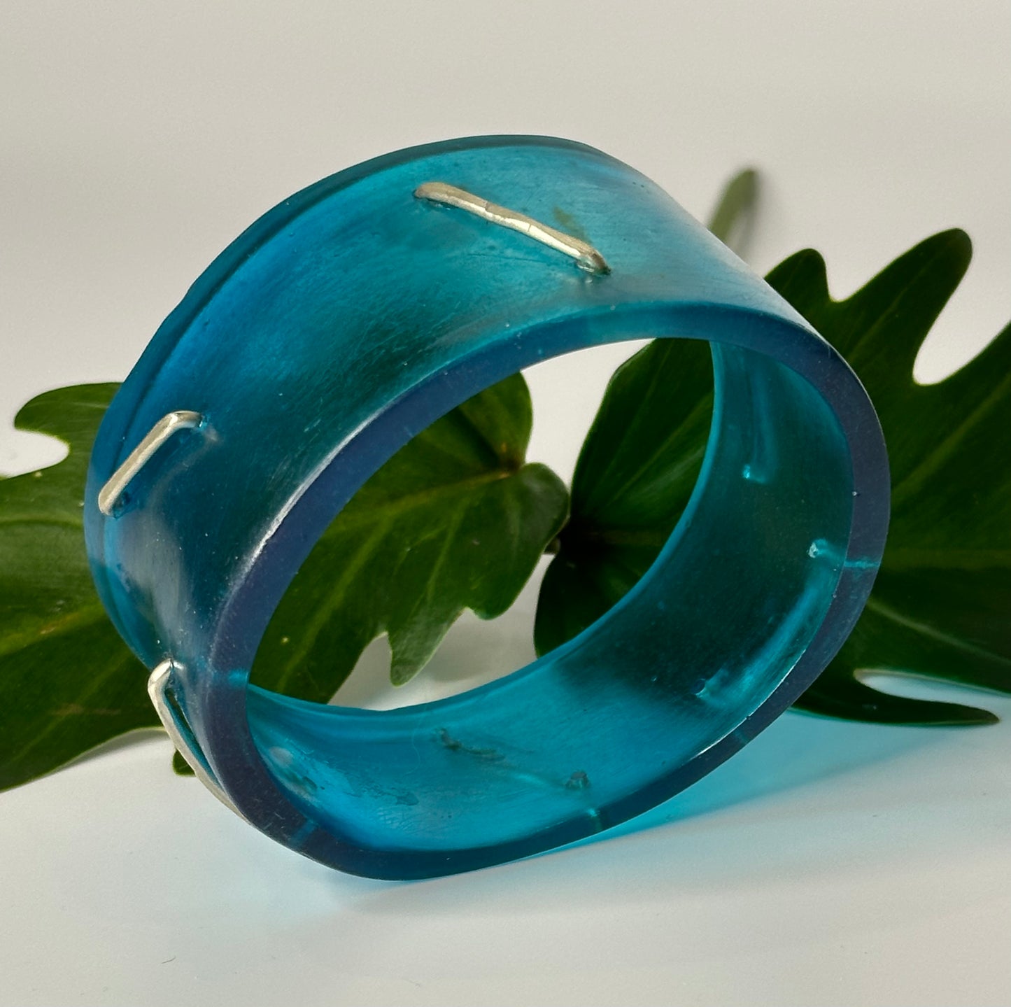 Wide Translucent Blue Resin Bangle