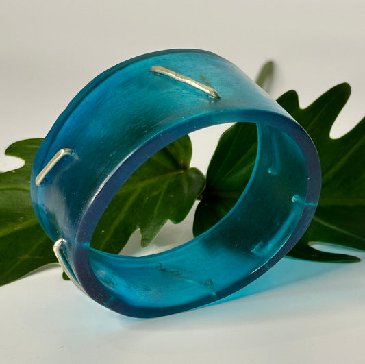 Wide Translucent Blue Resin Bangle