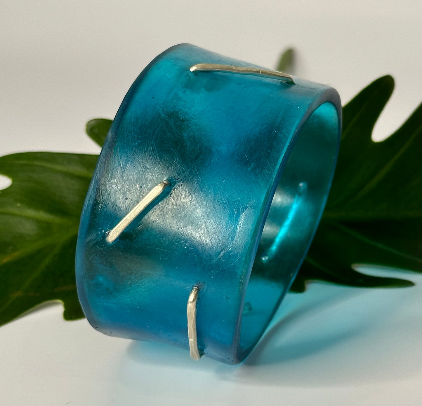 Wide Translucent Blue Resin Bangle