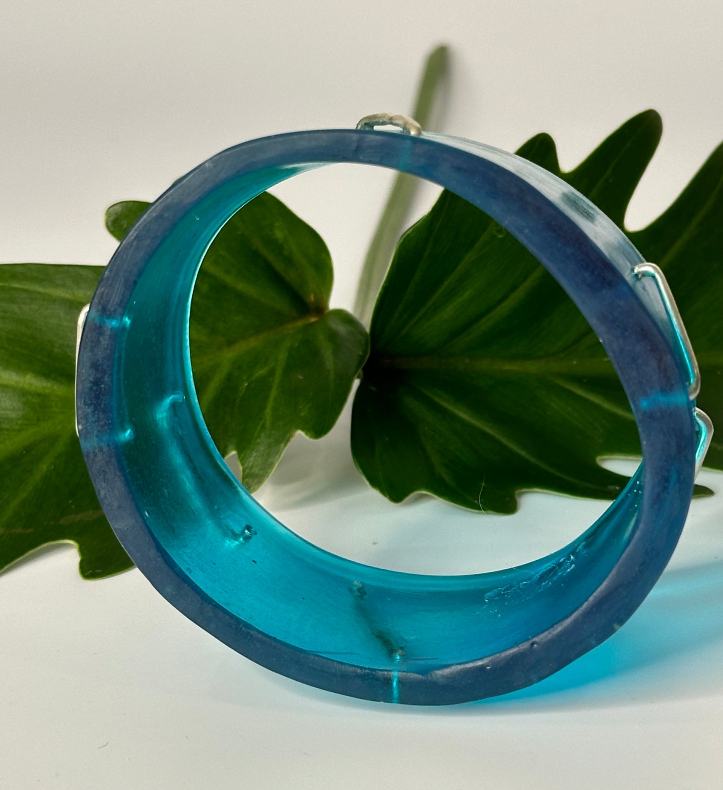 Wide Translucent Blue Resin Bangle