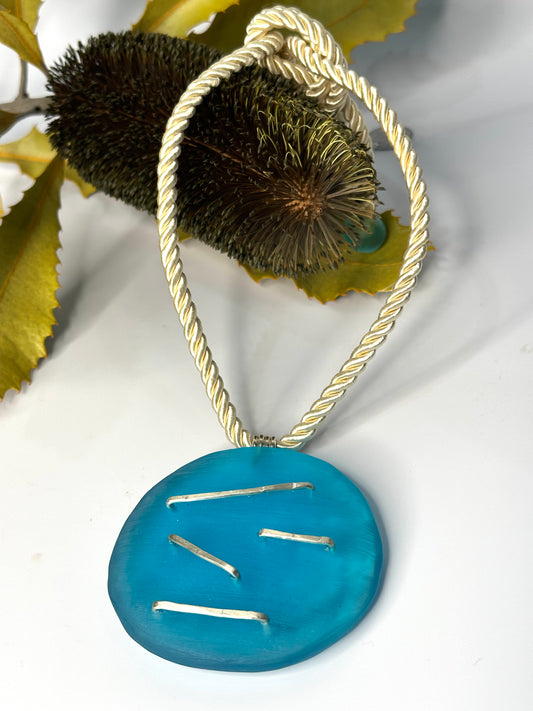 Aqua Round Pendant & silver necklace