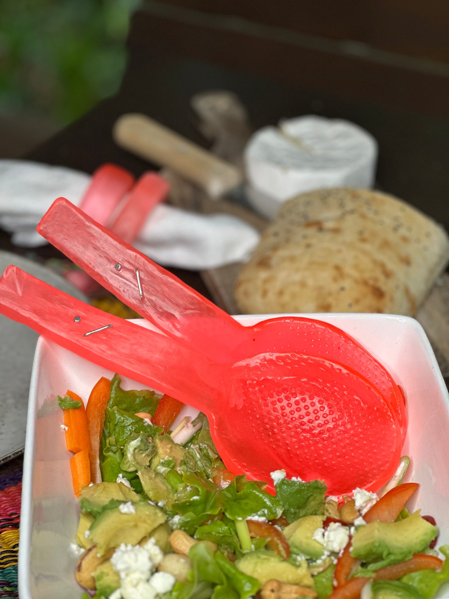 Salad Servers - Red Coral with white swirl