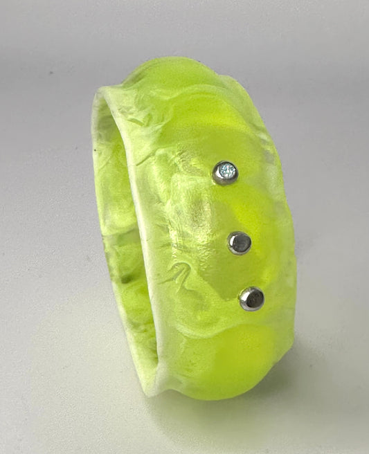 Neon Yellow/white swirl Resin wide bangle