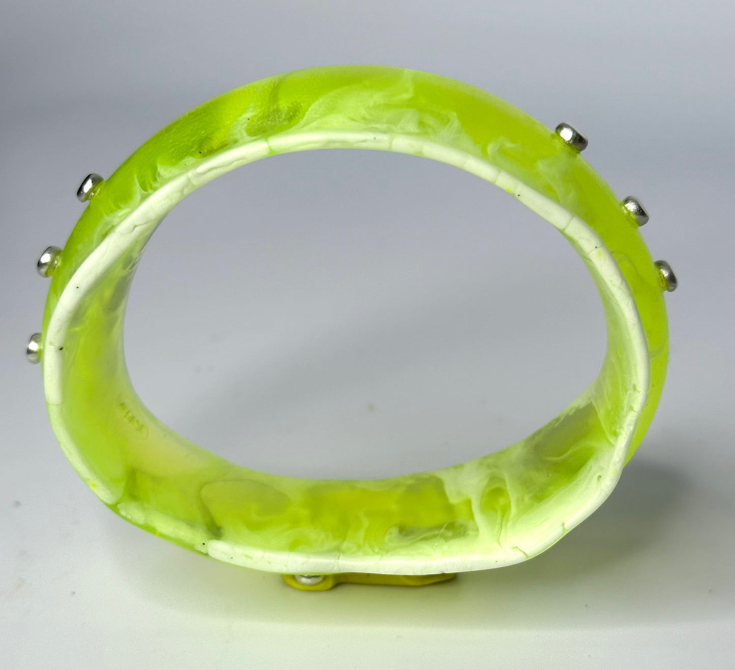 Neon Yellow/white swirl Resin wide bangle