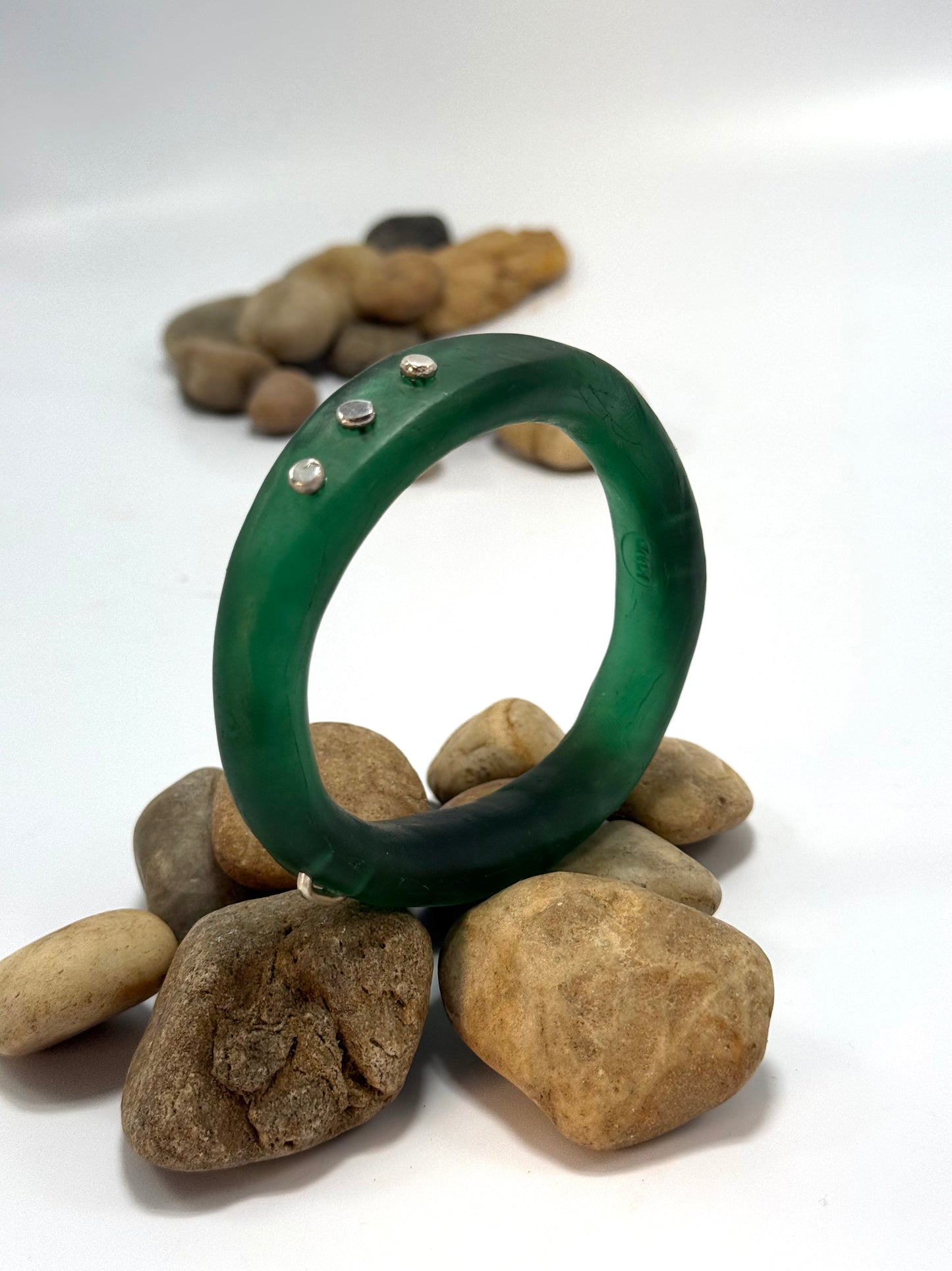 Kale Green resin with silver woopy bangle - XL