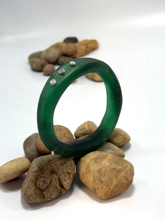 Kale Green resin with silver woopy bangle - XL