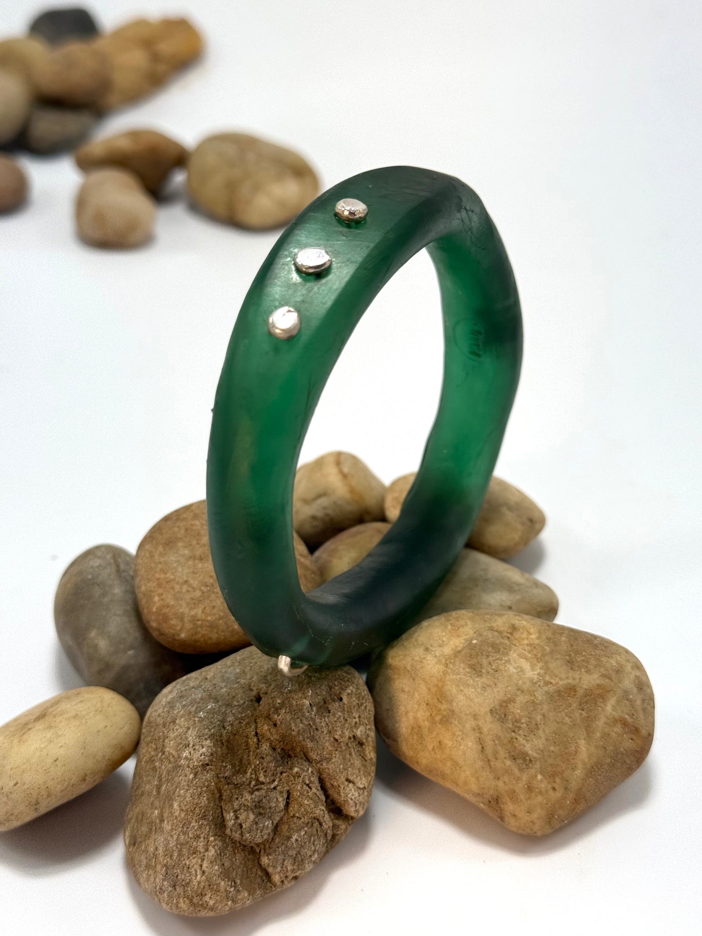 Kale Green resin with silver woopy bangle - XL