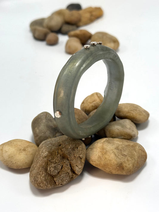 Moss green resin rim bangle with sterling silver rivets