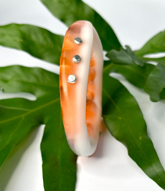 White, orange/brown marble resin woopy bangle