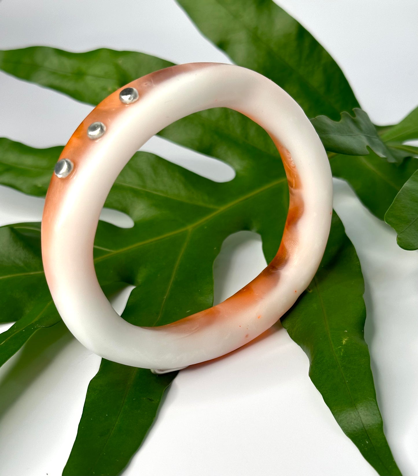 White, orange/brown marble resin woopy bangle