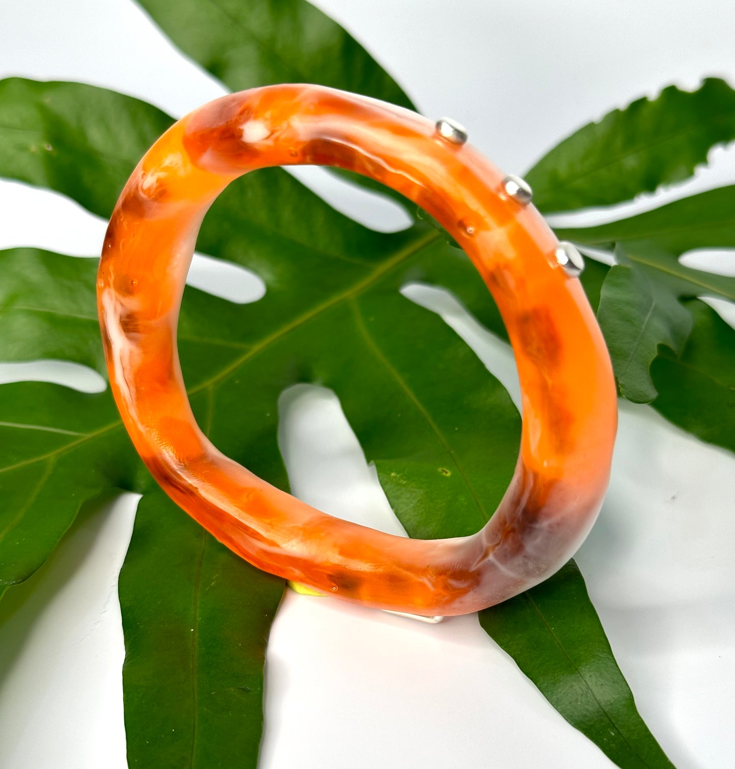 White, orange/brown marble resin woopy bangle