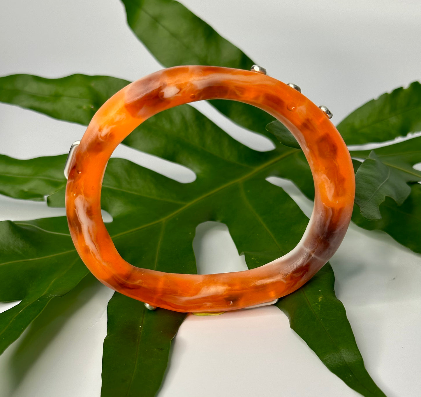 White, orange/brown marble resin woopy bangle