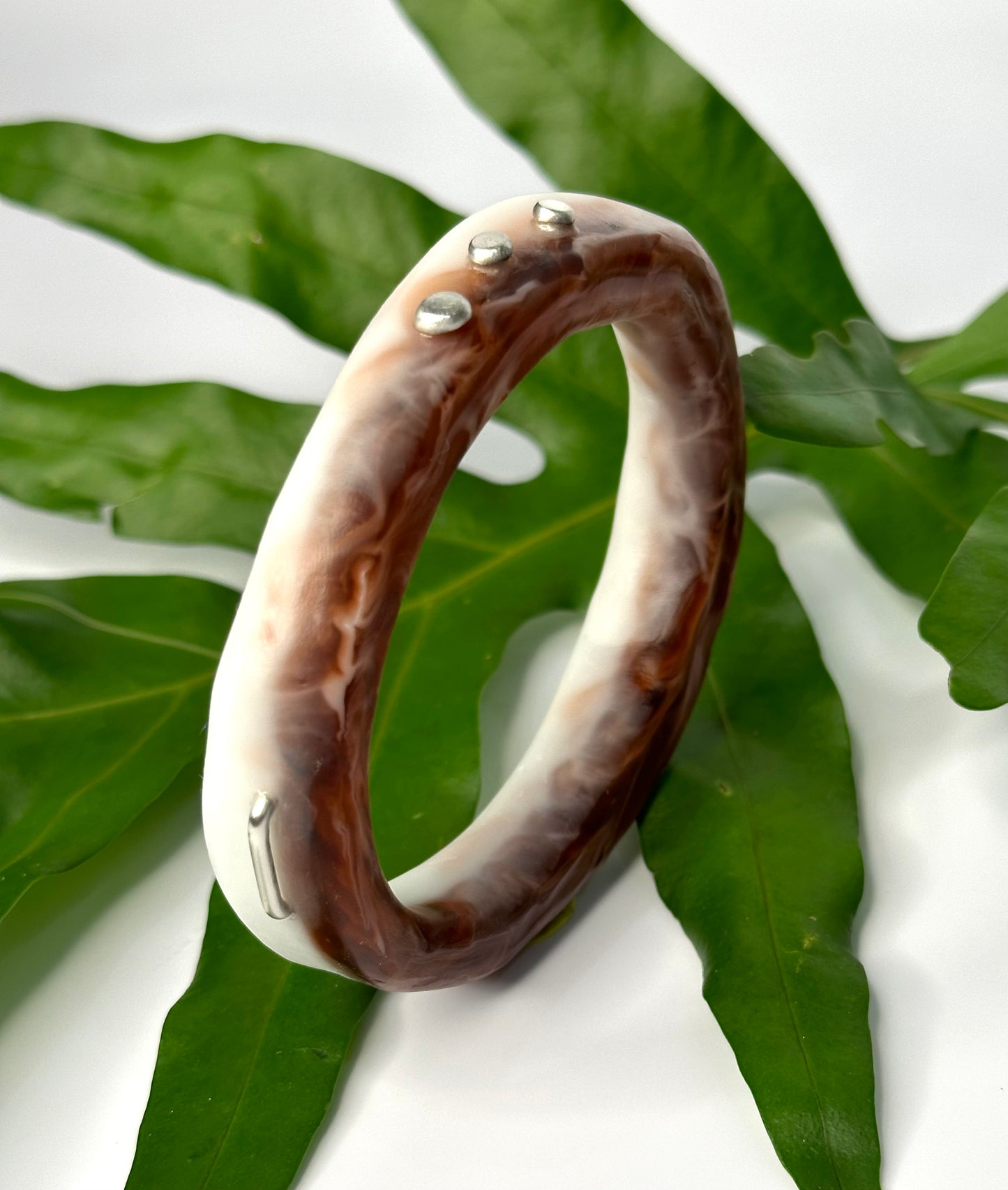 White, brown marble resin woopy bangle