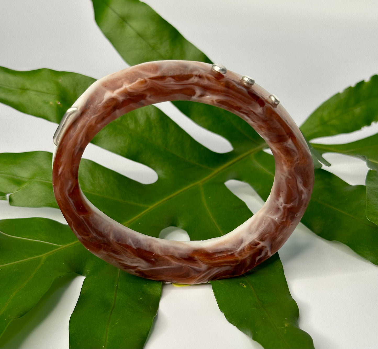 White, brown marble resin woopy bangle