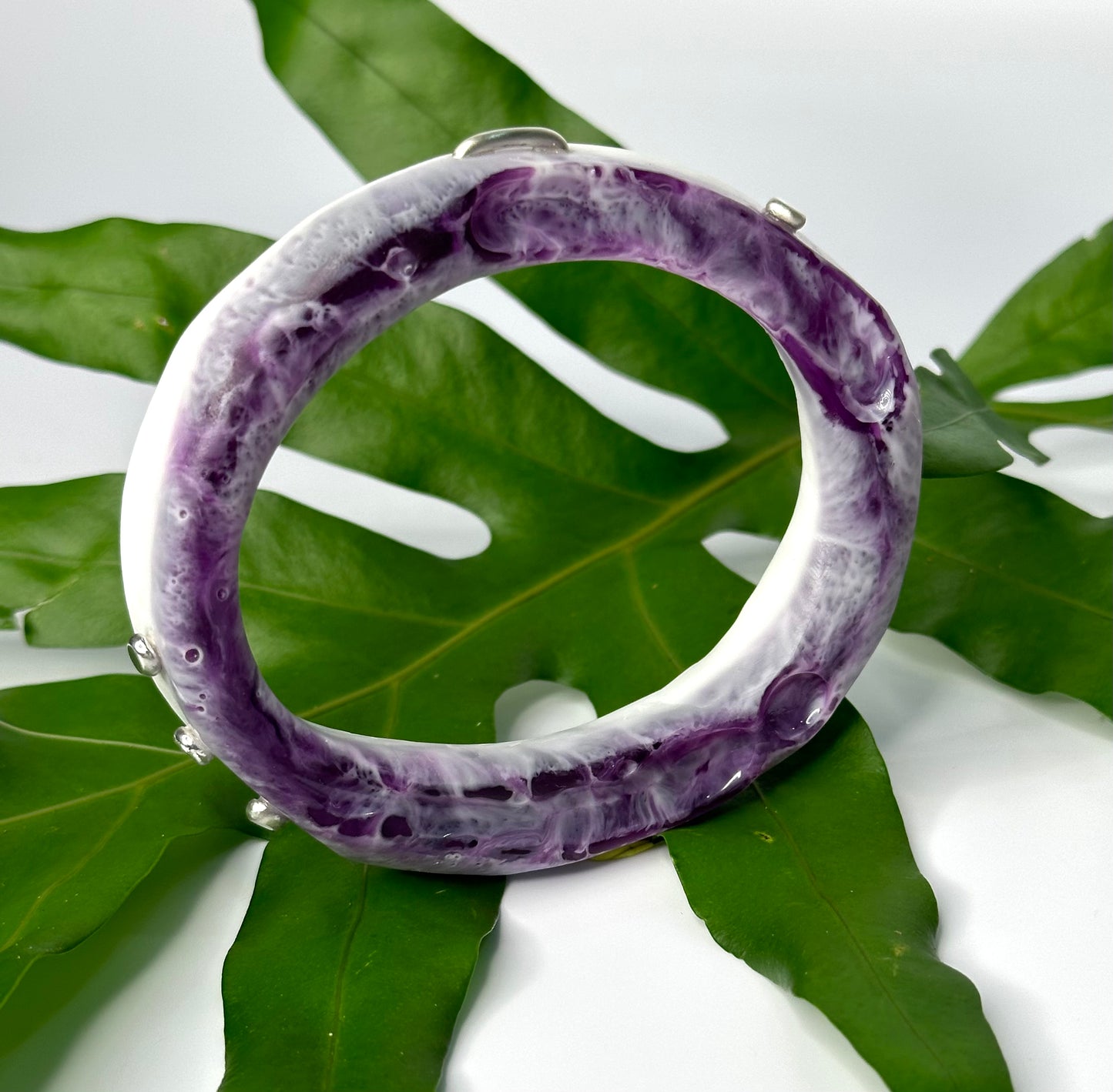 White, purple marble resin woopy bangle