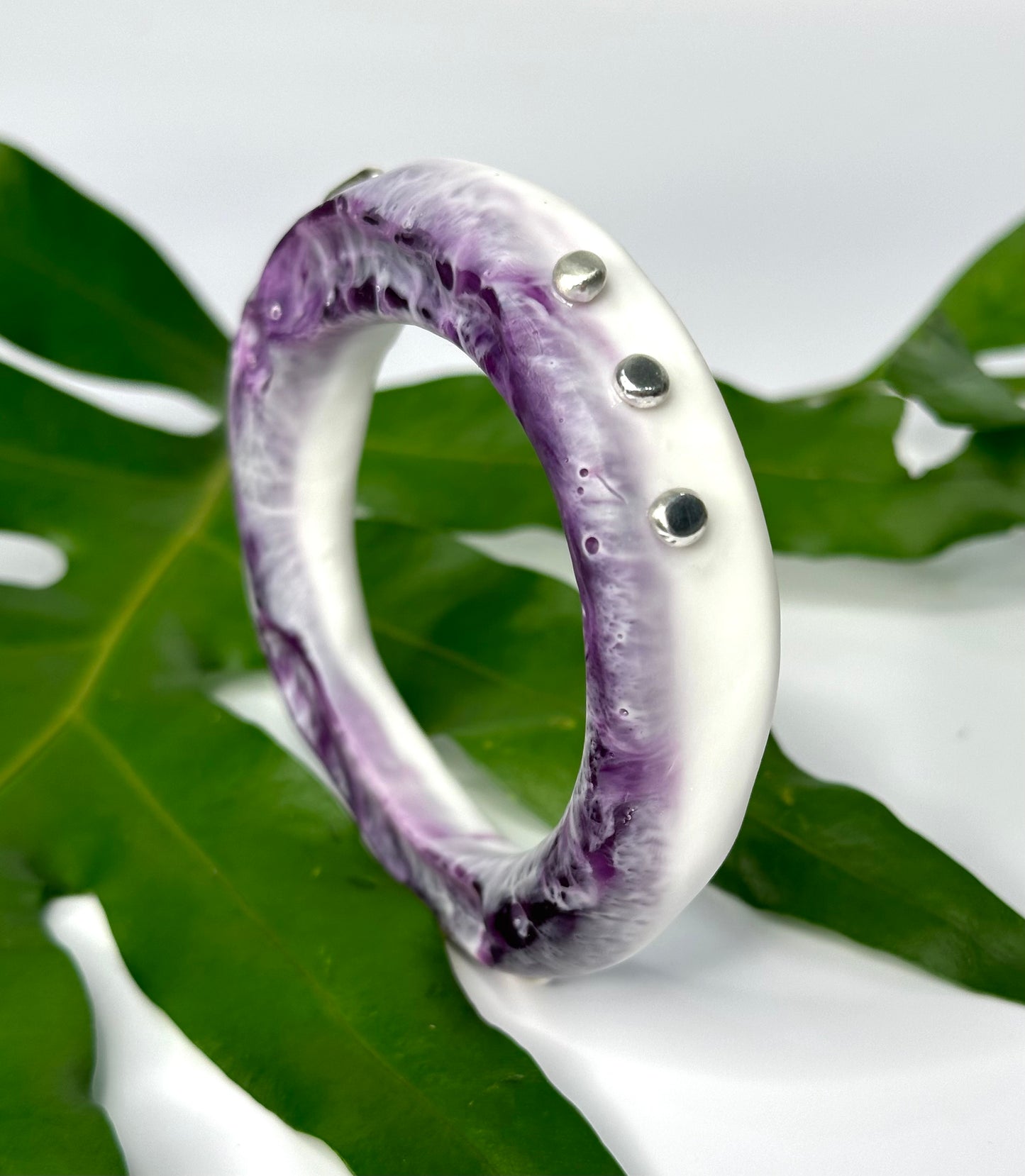 White, purple marble resin woopy bangle