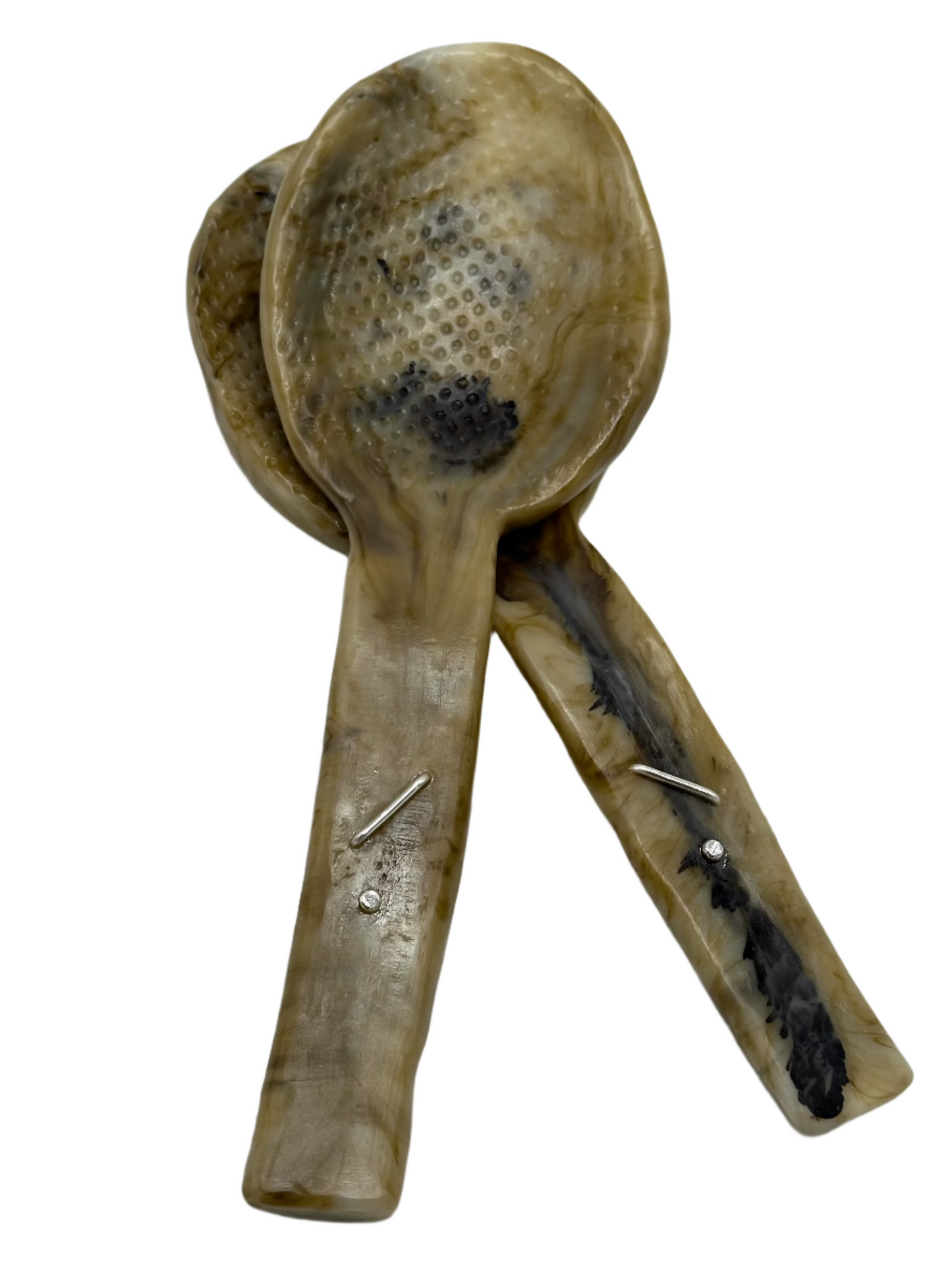 Salad Servers - Bone coloured with black swirl