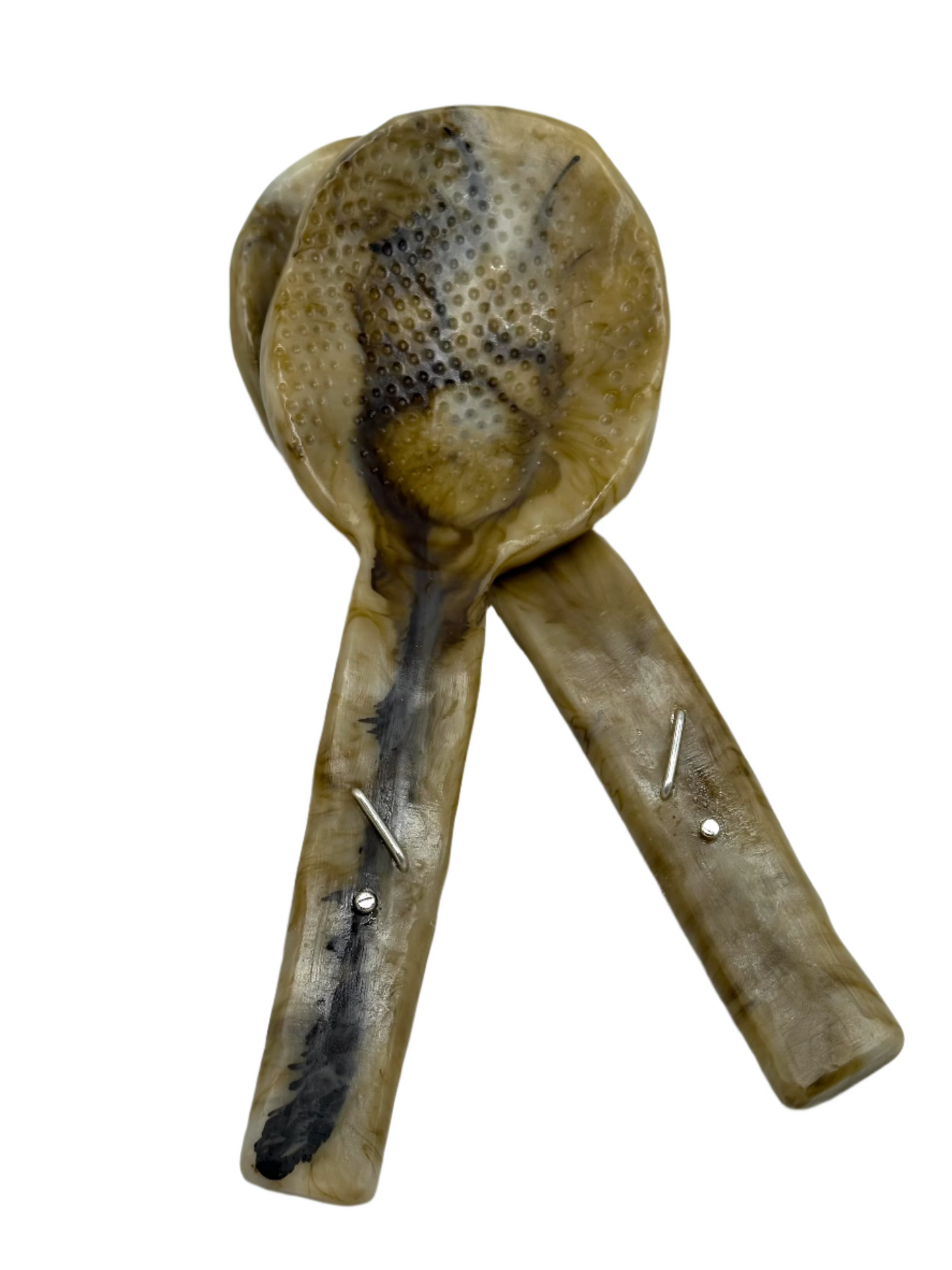 Salad Servers - Bone coloured with black swirl