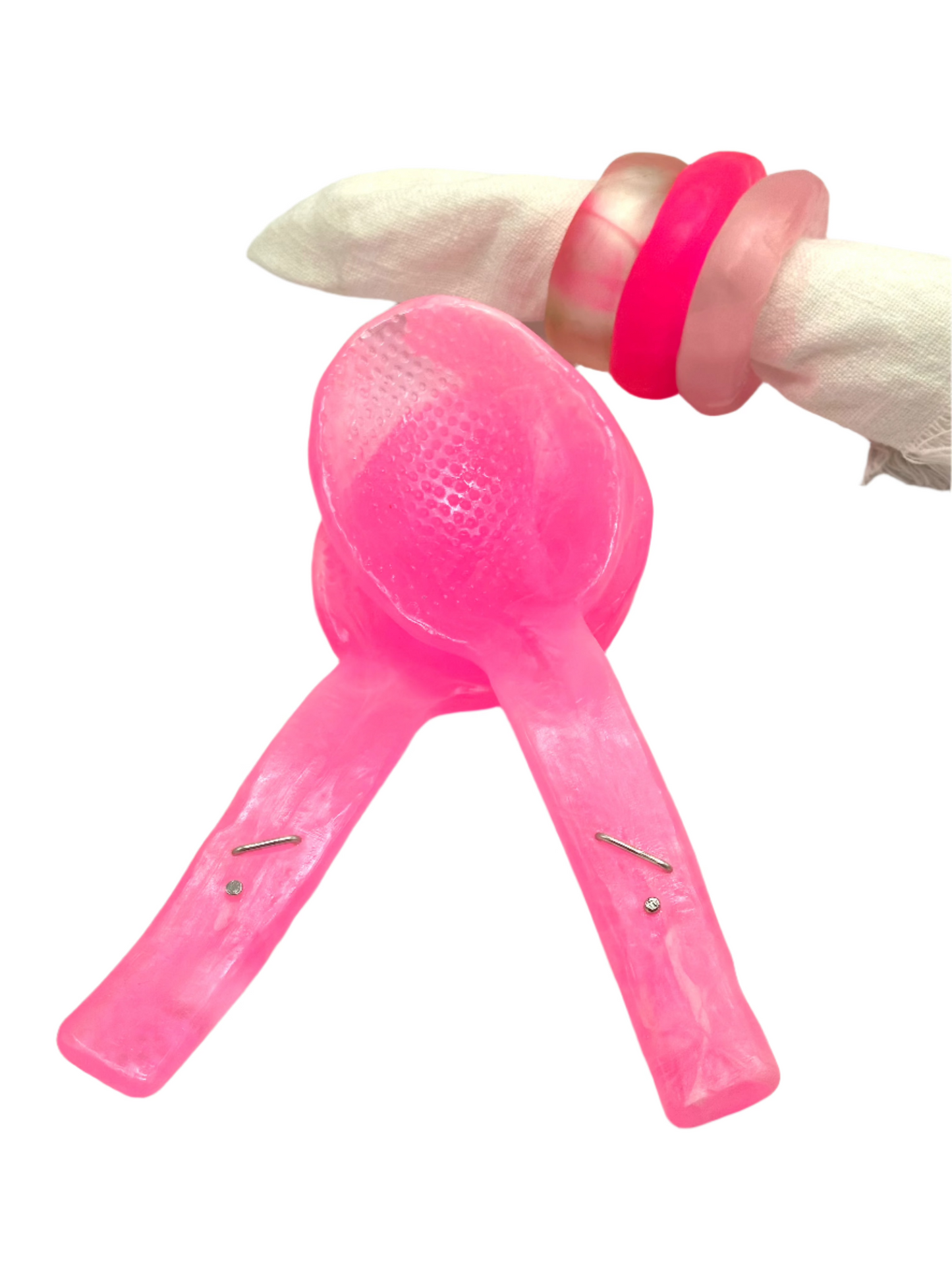 Salad Servers - Neon Pale Pink & White swirl
