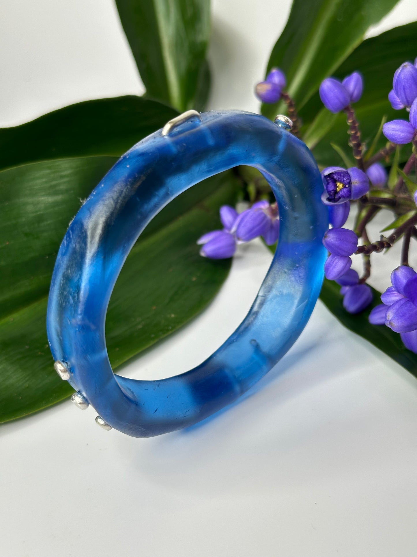 Translucent Blue & Silver woopy bangle