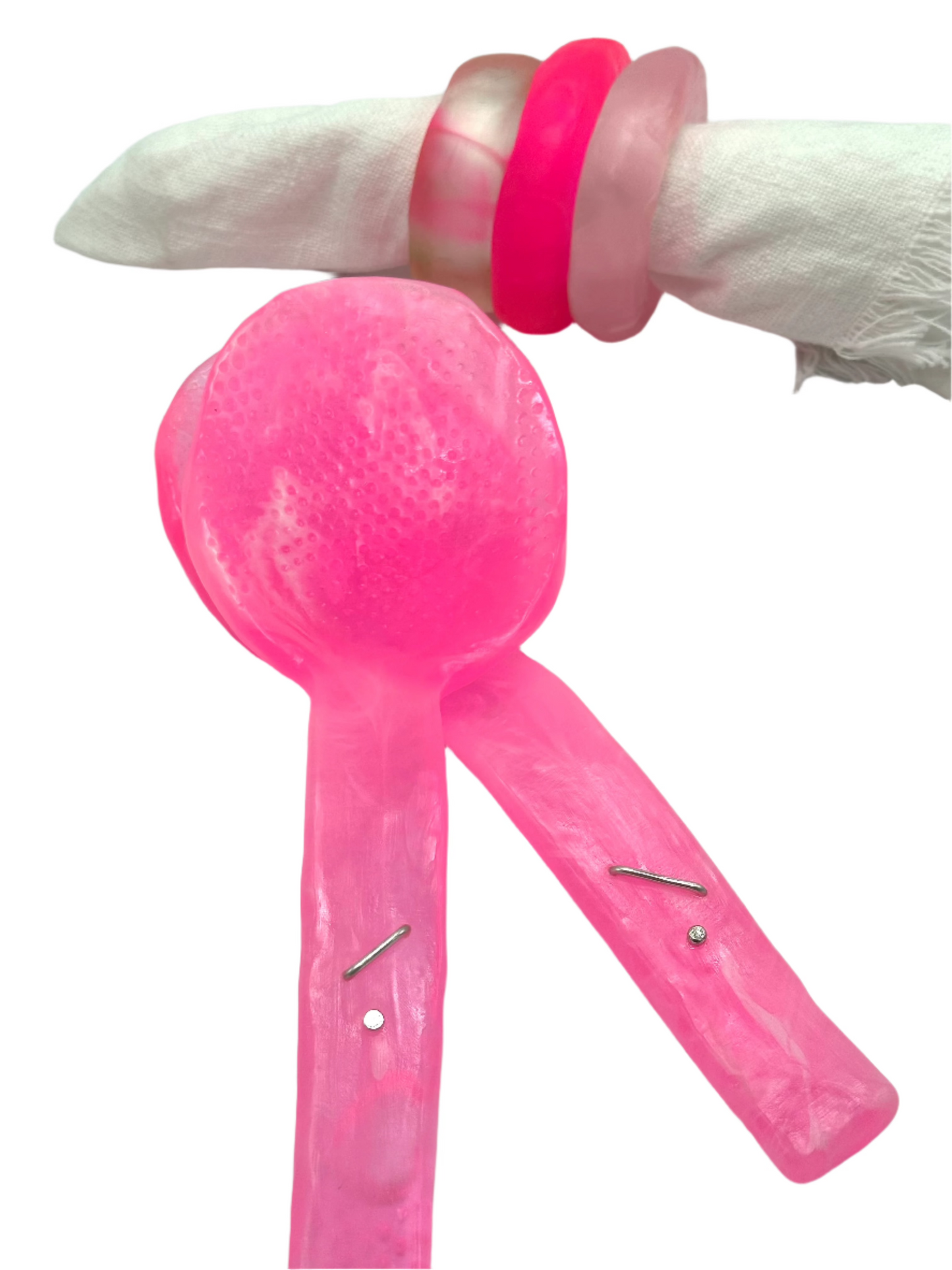 Salad Servers - Neon Pale Pink & White swirl
