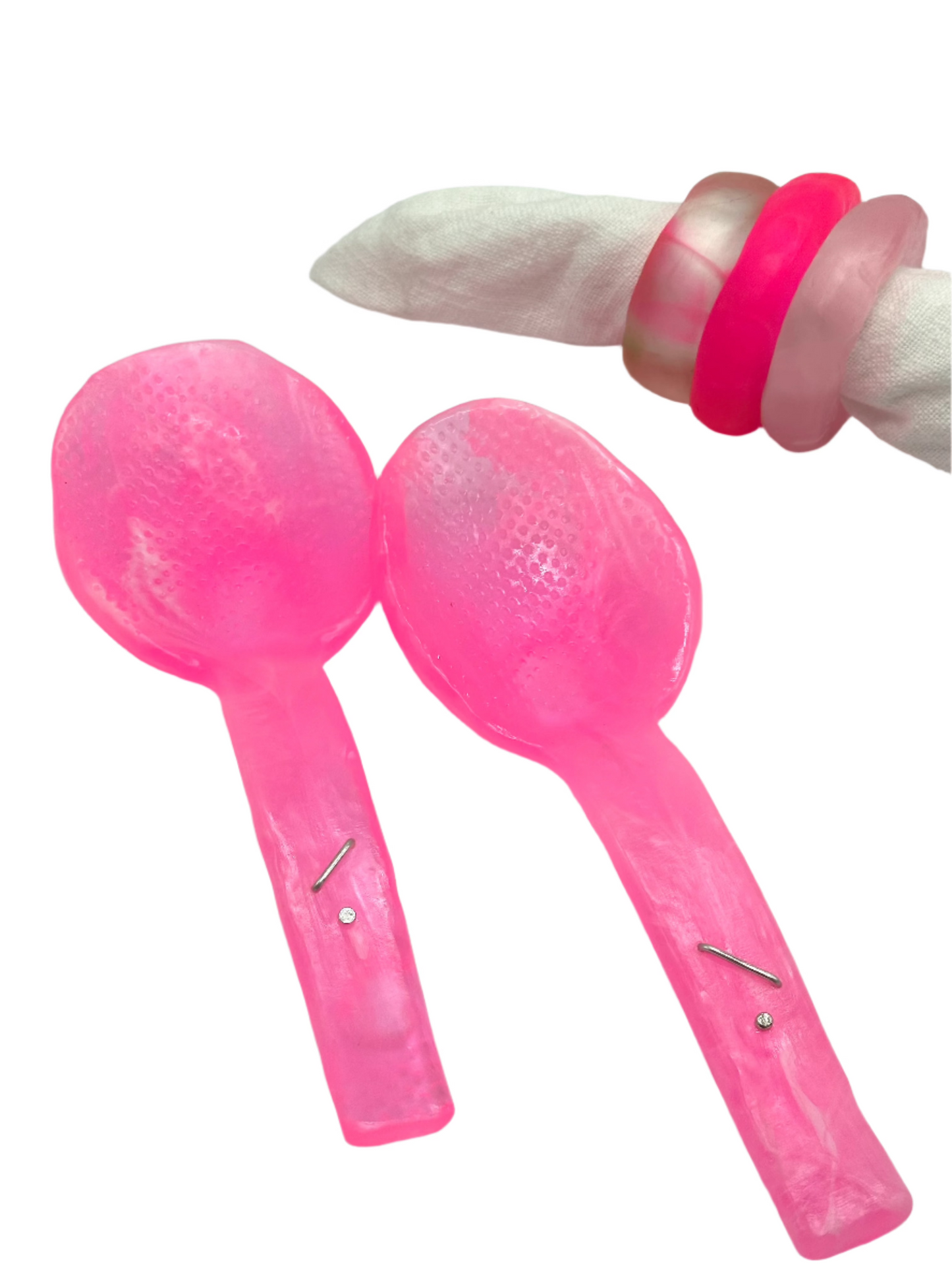 Salad Servers - Neon Pale Pink & White swirl