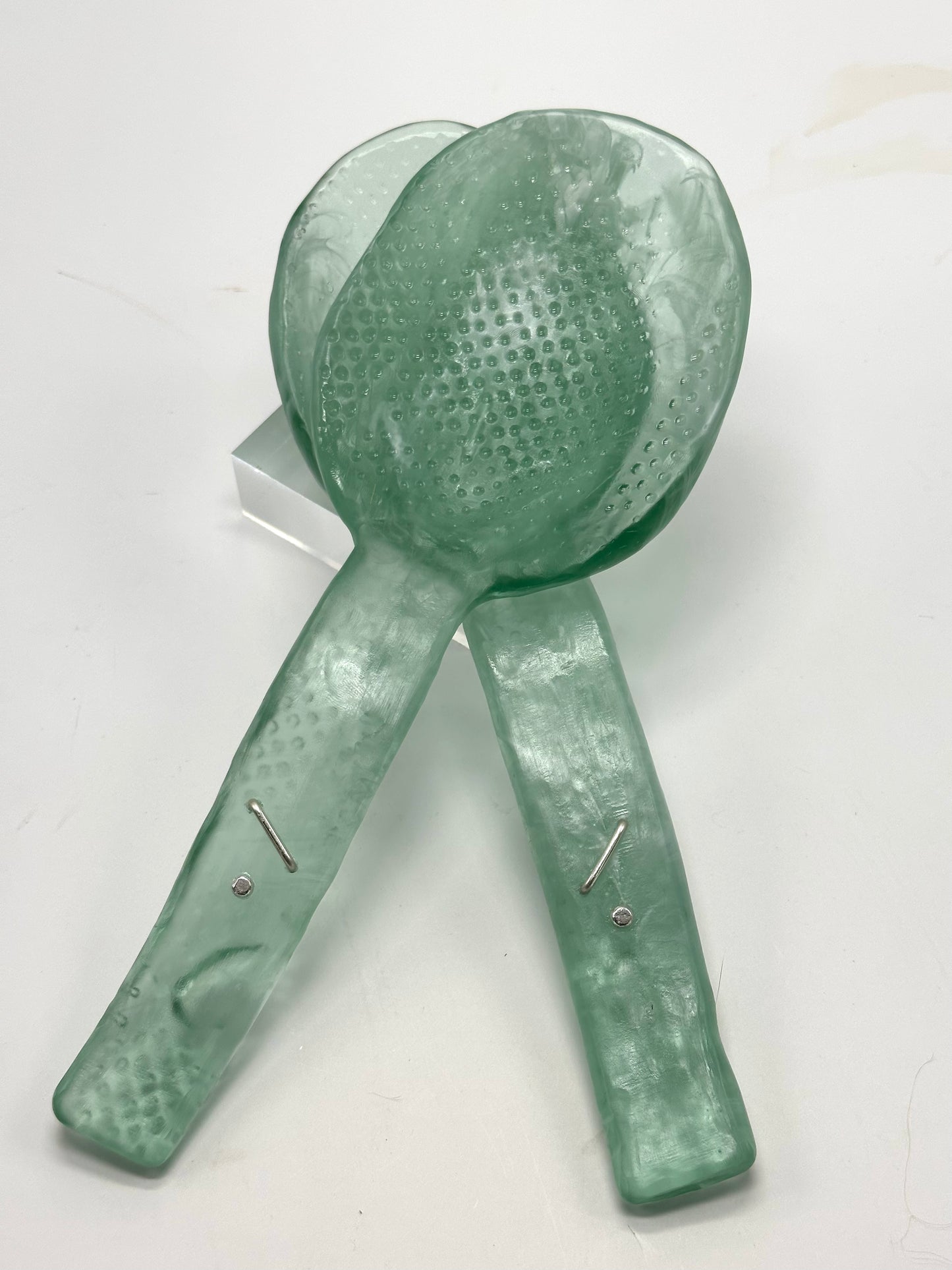 Salad Servers - Translucent Pale Green & white swirl