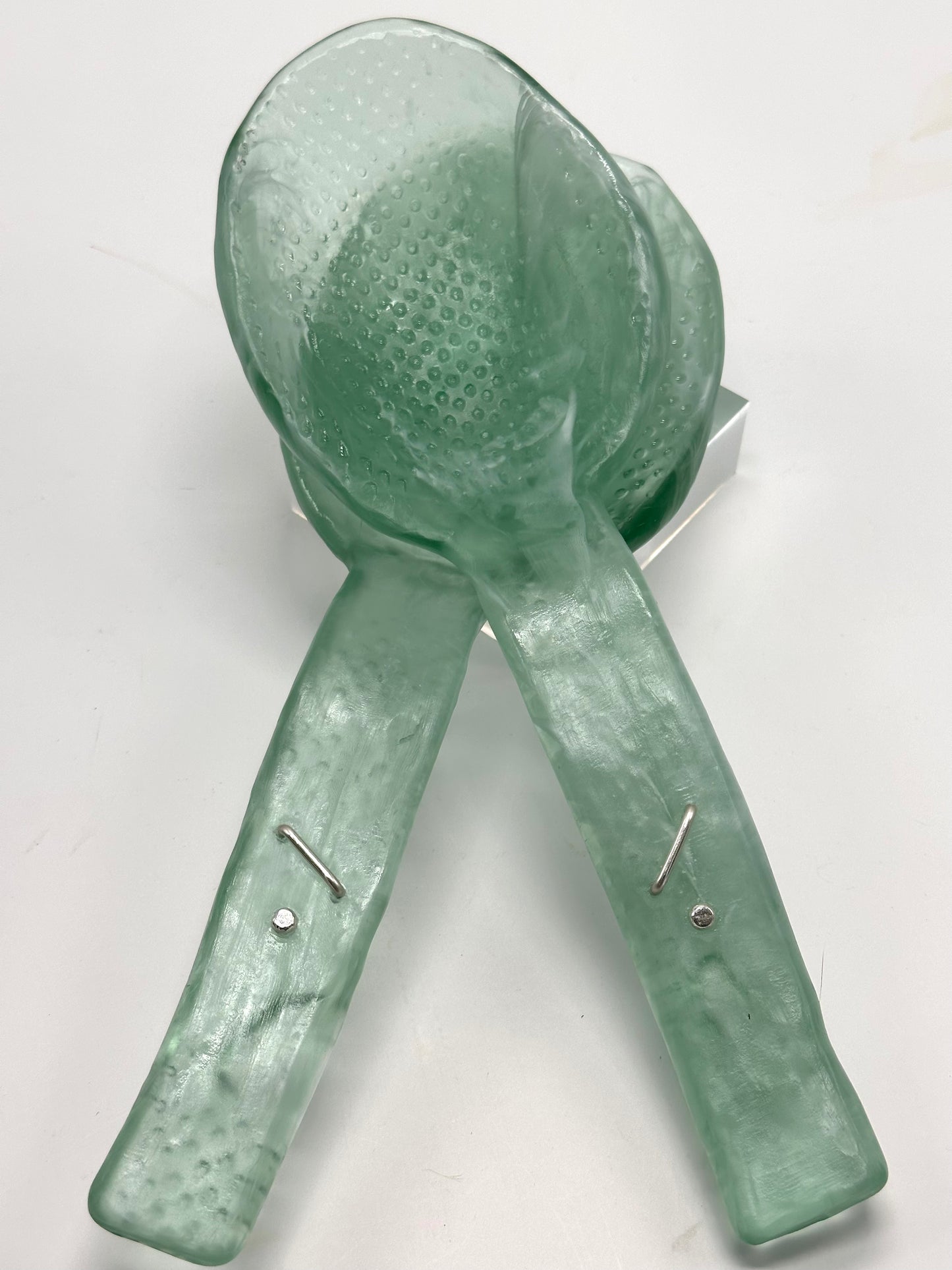 Salad Servers - Translucent Pale Green & white swirl