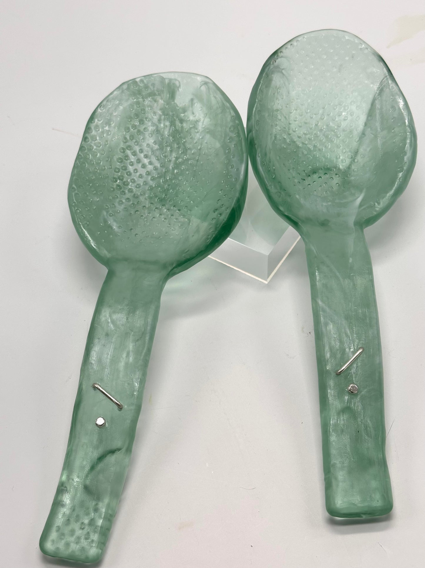 Salad Servers - Translucent Pale Green & white swirl