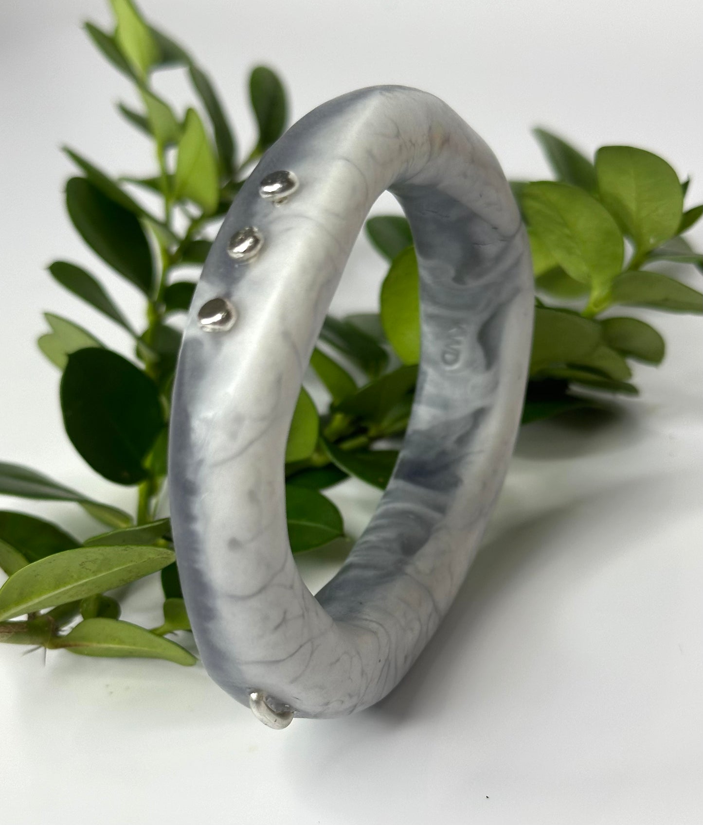 Dusty Blue/white swirl resin & silver woopy bangle