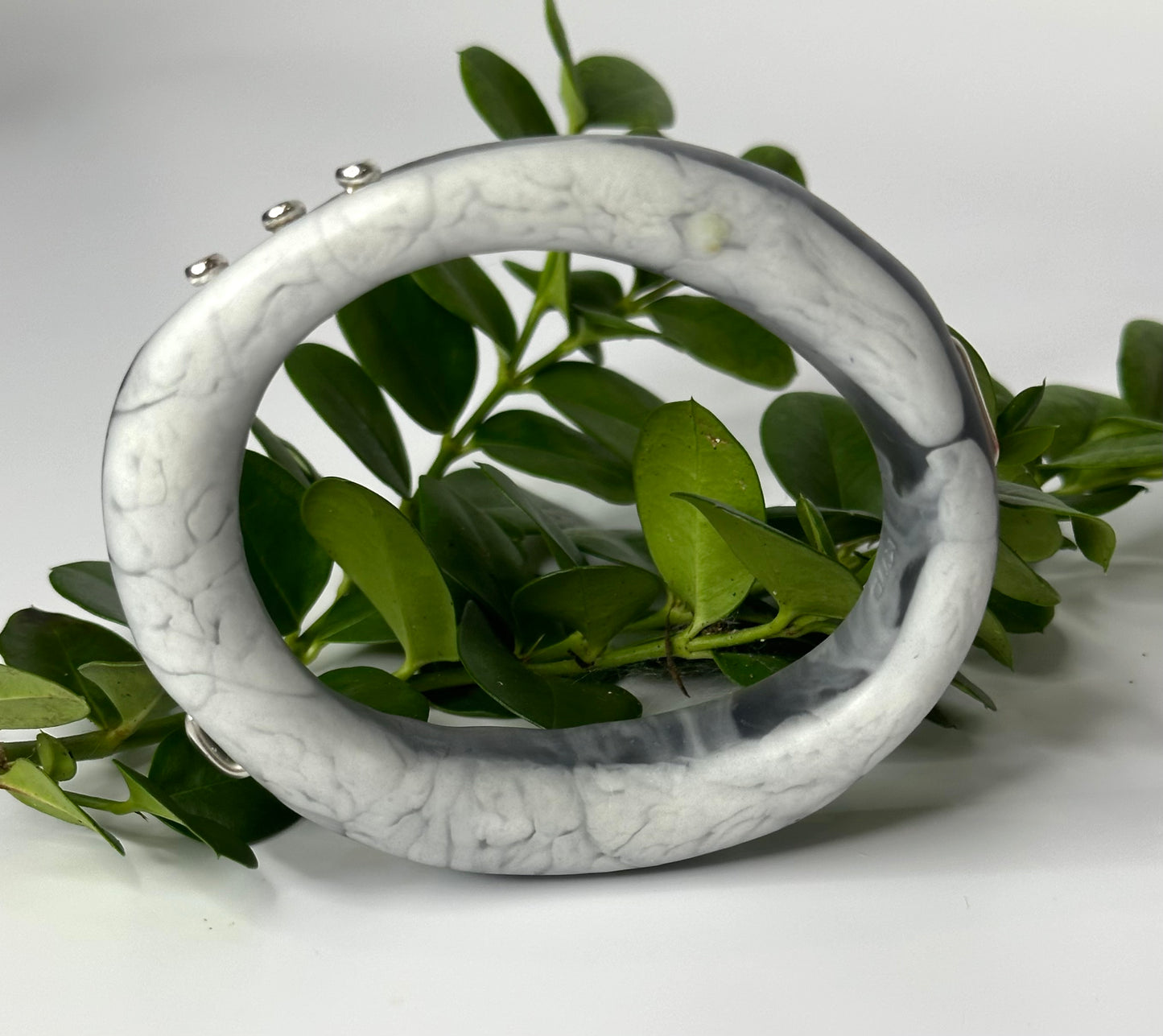 Dusty Blue/white swirl resin & silver woopy bangle