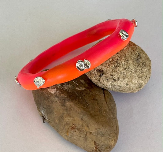 Neon Pink & Orange organic resin with silver nuggets