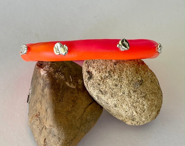 Neon Pink & Orange organic resin with silver nuggets