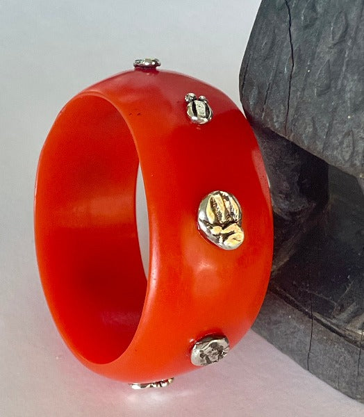 Orange Resin bangle with silver nuggets