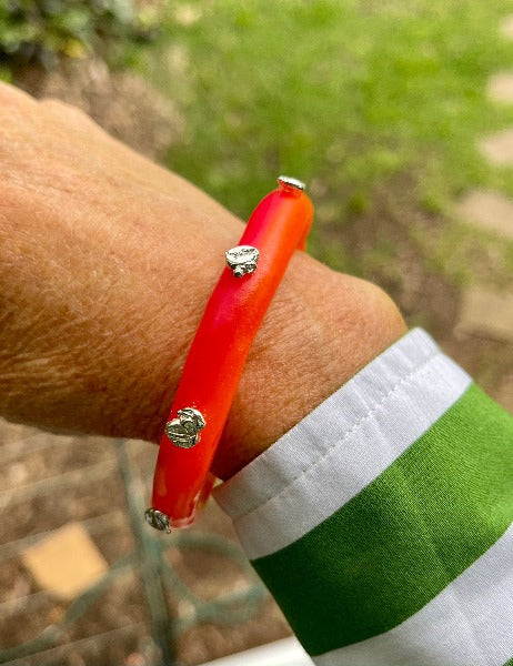 Neon Pink & Orange organic resin with silver nuggets
